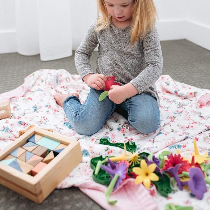GRACED SOFT LUXURIES Muslin Baby Blanket | Breathable, Ultra-Soft Muslin Quilt | Perfect Receiving Blankets for Boys & Girls | Pastel Floral - 47” x 47”