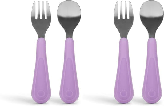 Ubbi Stainless Steel Utensil Set, Includes 1 Fork & 1 Spoon, Smoothie Purple (Pack of 2)