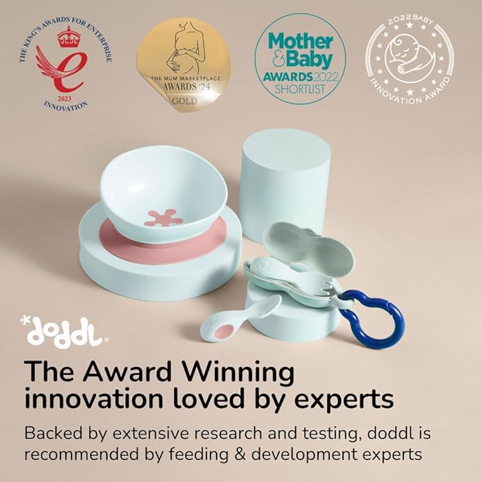 Doddl Baby Spoon and Fork, Cutlery Set for Babies 6+ Months, Learn to Self-Feed. Helps Weaning (Dusty Rose)