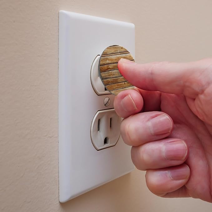 Brown Wooden (1) Outlet Covers Baby Proofing Safe & Secure Electric Plug Protectors | Socket Covers for Home & Office