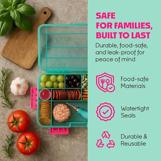 SubSafe Charcuterie Safe - BPA-Free, Food Safe Charcuterie Board with Lid & Handle - Portable Snack Tray Organizer with Dividers, Mini Containers & Cheese Knife - Dishwasher Safe - Blue