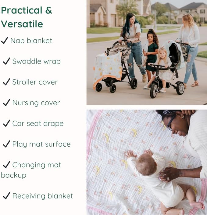 100% Cotton Muslin Baby Blanket | Soft & Breathable 6-Layer Swaddle & Receiving Blanket | Lightweight Quilt for Newborns, Infants & Toddlers - Unicorn & Rainbows - Sage Trim