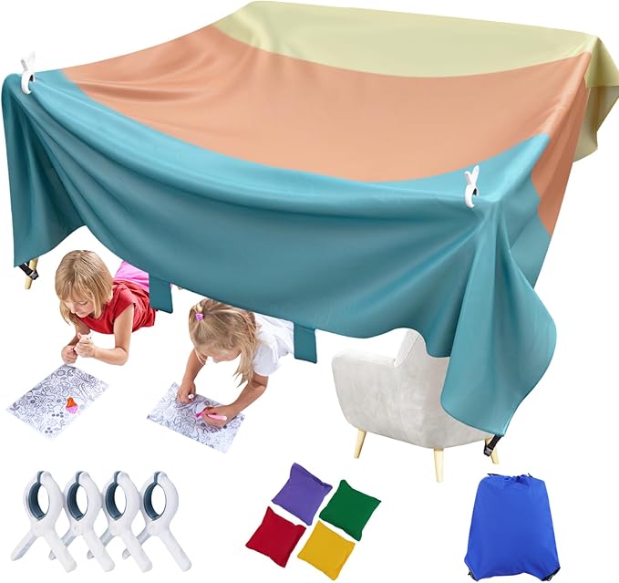 Magic Kids Fort Building Kit, 3 * 3m Large Blanket Fort Making Kit Clips Portable Playhouse Play Tent Fort - Indoor/Outdoor Girls/Boys Toys Ages 4-8-12