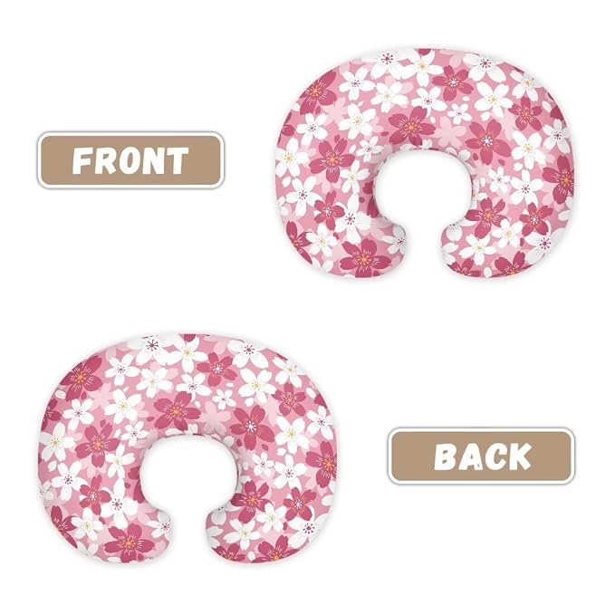 Pink Cherry Blossoms Nursing Pillow Covers, Nursing Pillow Slipcovers Breastfeeding Newborn Infant Feeding Cushion Cover Case
