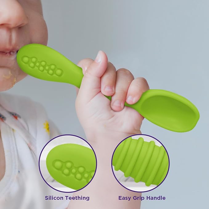 Silicone Baby Spoon for Led Weaning, First Stage Feeding Spoons Set, Gum Friendly BPA Lead Phthalate & Plastic Free, Self Feeding Utensils for Infant & Toddler, Great Gift Set