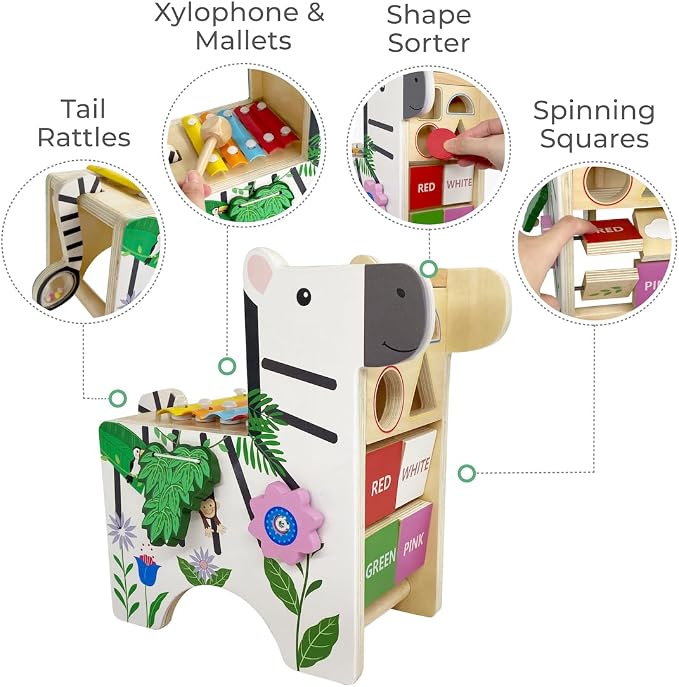 Teamson Kids - Preschool Zebra Wooden Activity Play Center with Xylophone