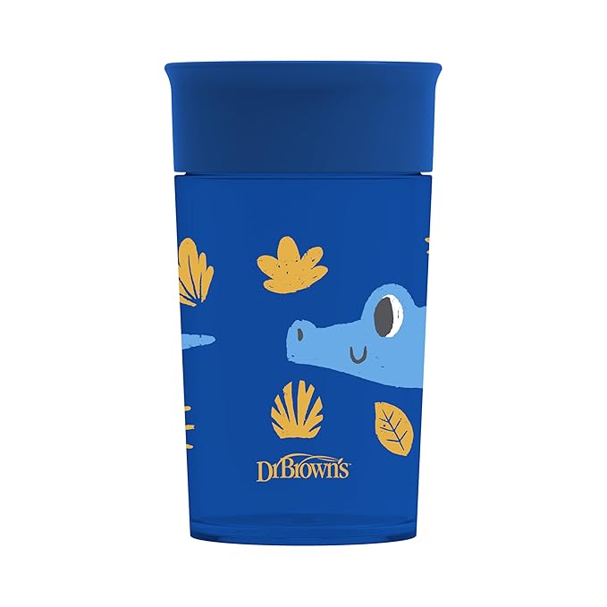 Dr. Brown's Milestones Cheers 360 Spoutless Transition Cup, Travel Friendly and Leak Free Sippy for Babies and Toddlers, Blue Animals, BPA-Free, 10 oz/300 mL, 9m+, 1-Pack