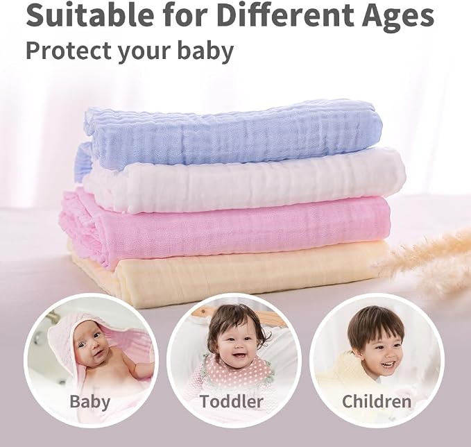 L'Ange Baby Washcloths and Burp Cloths Set - 3 Pack of 9 Layer 100% Cotton Muslin for Sensitive Skin - Super Absorbent - Medical Grade Packaging for Infants Newborns and Toddlers- 9x9 -Yellow