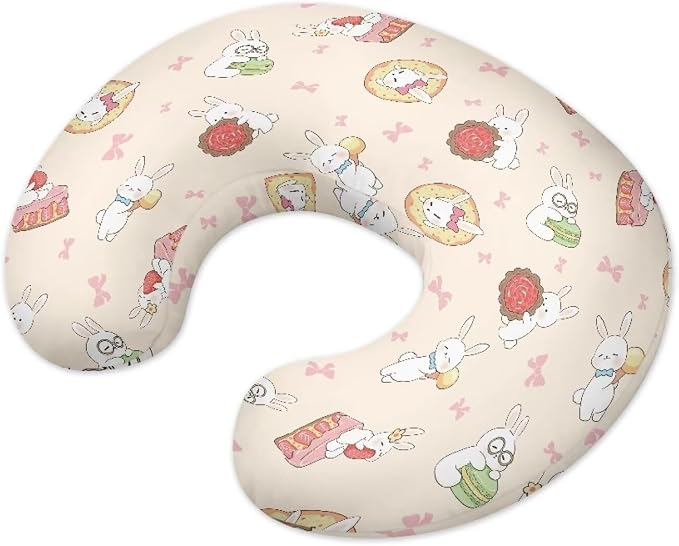 Rabbit Cake Nursing Pillow Detachable Newborn Original Breastfeeding Slipcover Case Removable Head Support Protector Cushion Essential with Hidden Zipper Easy to Use