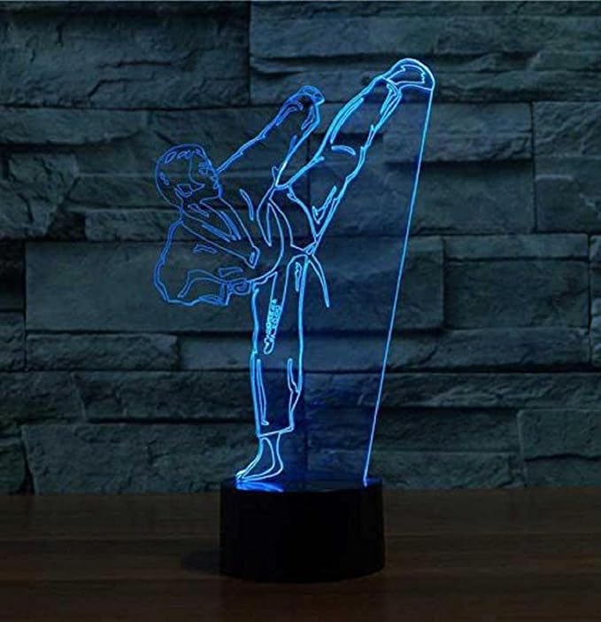 Creative 3D Taekwondo Night Light 16 Colors Changing USB Power Remote Control Touch Switch Decor Lamp Optical Illusion LED Table Desk Lamp