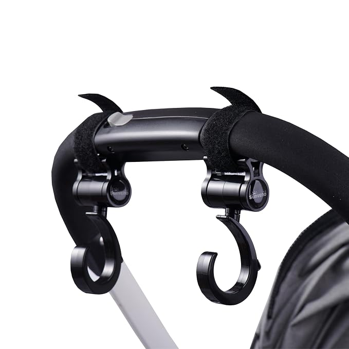 SUNVENO Stroller Hooks for Diaper Bag 4 Pack, Baby Travel Essential Heavy Duty 360° Rotating Clips, Universal Stroller Accessories for Wagons, Strollers, Carts and Bikes, Holds 10 lbs Each