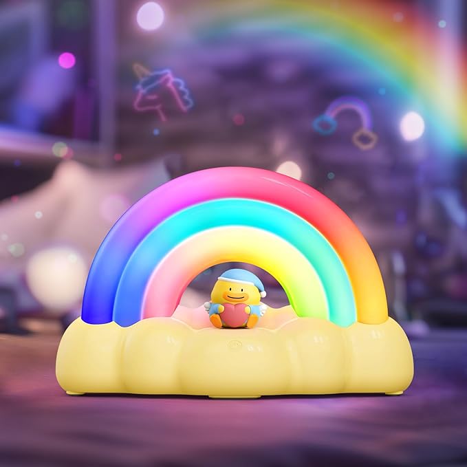 Rainbow Night Light, Night Lamp with 3 Mode and 30 min Timing LED Rechargeable Touch Control Neon Light for Kids Room,Nursery Night Light for Baby, Gift for Girls and Boys (Yellow)