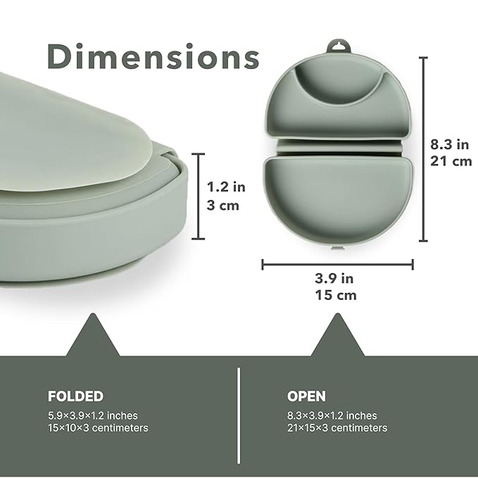 Miniware Baby Travel Plate with Suction - Foldable Silicone Baby Travel Essential to Promote Self-Feeding - Dishwasher Safe, BPA Free, Food Grade Silicone Baby Plate For On The Go - Sage Silifold