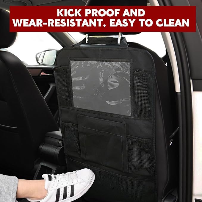 Car Backseat Organizer, Car Organizers and Storage, Kick Mats Back Seat Protector with Touch Screen Tablet Holder, Road Trip Storage Essentials Car Storage Pocket for Car And Truck (1PCS)