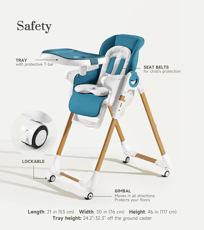 Mallify Convertible High Chairs for Babies and Toddlers, Height Adjustable Baby High Chair, High Chair with Removable Tray, Adjustable Backrest, Portable Baby Dinning Chair with Lockable Wheels