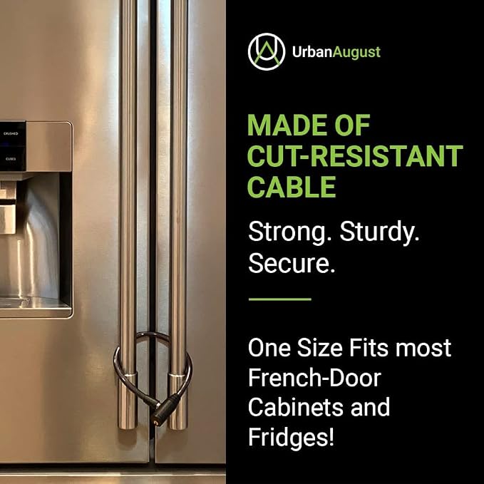Urban August Child-Proof Refrigerator Lock for Kids & Adults - Lock for French Door Fridge and Cabinet (Regular, Black - 3 Pack Keyed Alike)