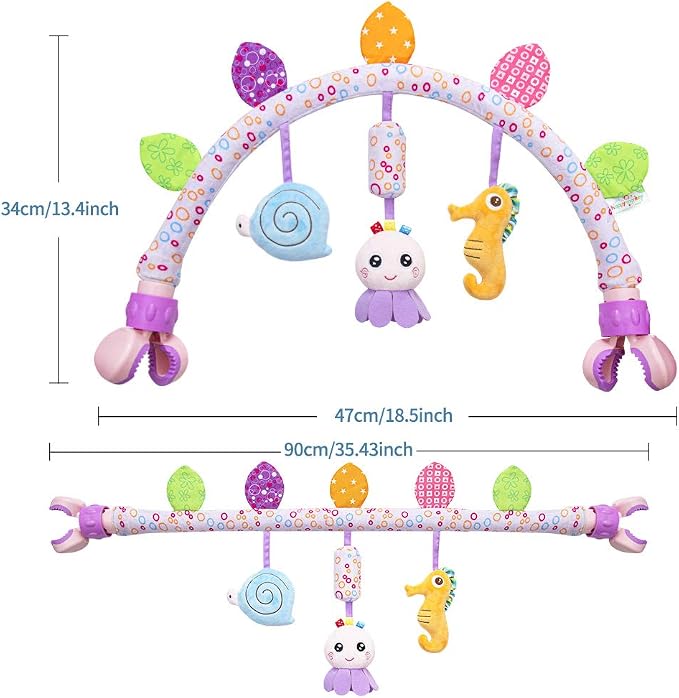 Caterbee Travel Arch Bassinet Toys for Baby Hanging on Stroller, Crib & Pram. Activity Toy bar for Baby Bouncer, 0 Monhts up(Purle)