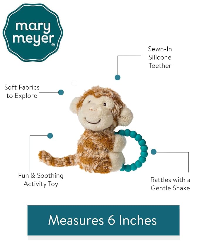 Mary Meyer Soft Baby Rattle with Soothing Teether Ring, 6-Inches, Afrique Monkey