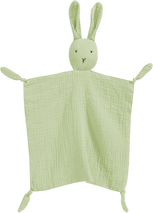Organic Cotton Muslin Lovey Blanket, Organic Cotton Muslin Bunny Security Blanket Soft & Breathable Lovie Baby Gifts for Boys and Girls