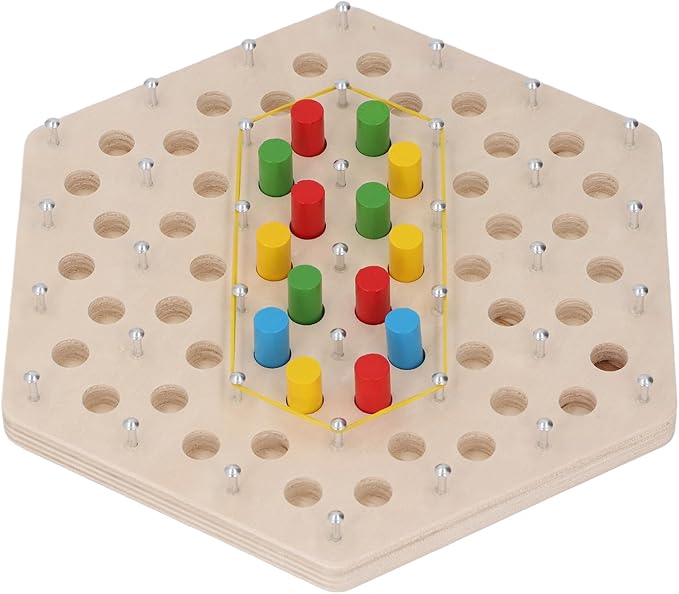 Zunate Wooden Pegboard Game, Early Learning Puzzle Board with Elastic Band and Chain Mechanism for Cognitive Development and Strategic Thinking Skill Building