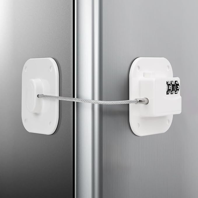 Child Proof Refrigerator Lock, 3 Digit Code Child Proof Fridge Lock for Kids, No Drill Self Adhesive Baby Safety Locks for Oven, Cabinet, Toilet Seat & Furniture, 1 Pack, White