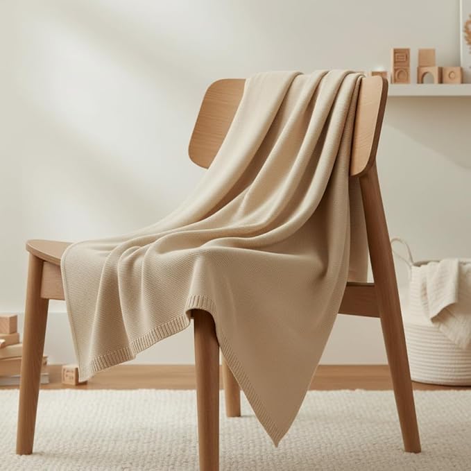 The Classic Blanket - 100% Organic Cotton Baby Blanket, American Made, 30x40in - Bassinet, Crib, Stroller - Gift Registry Baby Shower for Newborns and Kids (Cream)