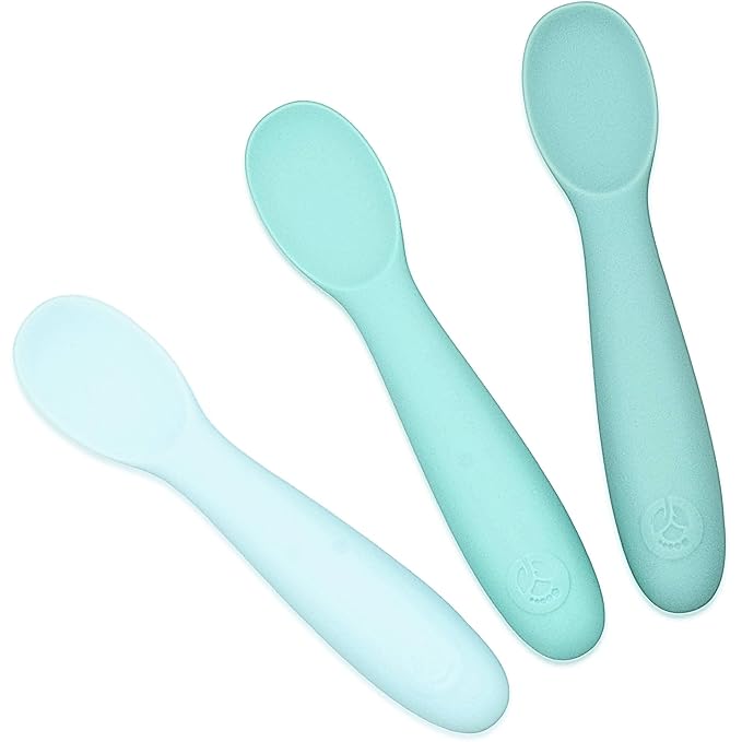 WeeSprout Baby Spoons for Self Feeding 6 Months +, Soft & Durable Silicone Utensils for Sensitive Gums & Teeth, Easy Grip Handles & Shorter Length for Little Hands, 3 Pack + Carrying Case