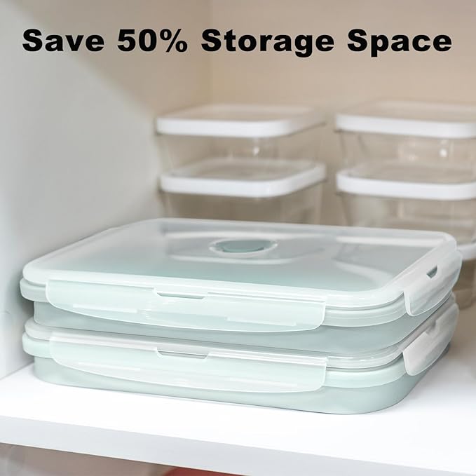 Extra Large Collapsible Silicone Food Storage Containers With Lids & Air Vent, 2 Pack 2000ml/68oz, Kitchen Stacking Marinade Container for Camping, Dishwasher, Microwave, Freezer Safe, BPA Free
