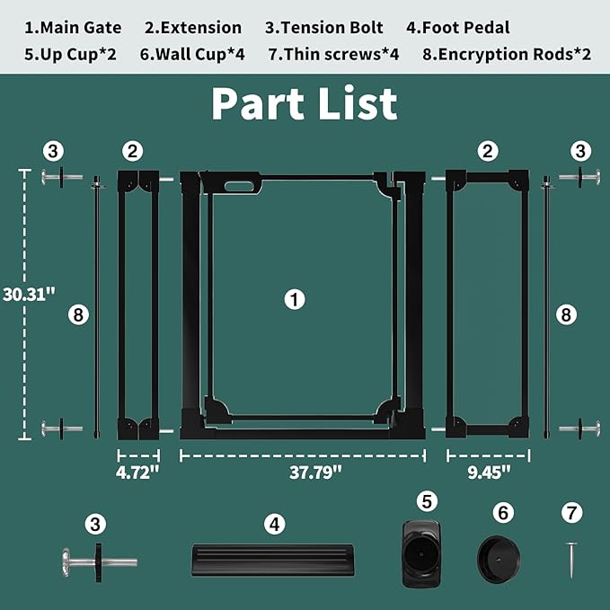 AiWMGL Clear Baby Gate 29.13-47.24" Wide Acrylic Safety Proof Dog Puppy Pet Barrier for Stairs, Transparent Adjustable Pressure Mounted No Drill Auto Close Indoor, Doorways, Hallway, Black