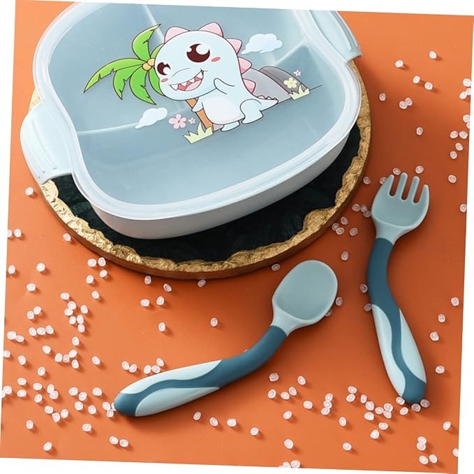 Healifty 2 Sets Silicone Training Spoons and Forks Flexible Bendable Tableware Soft Feeding Utensils Portable Lightweight for Dining
