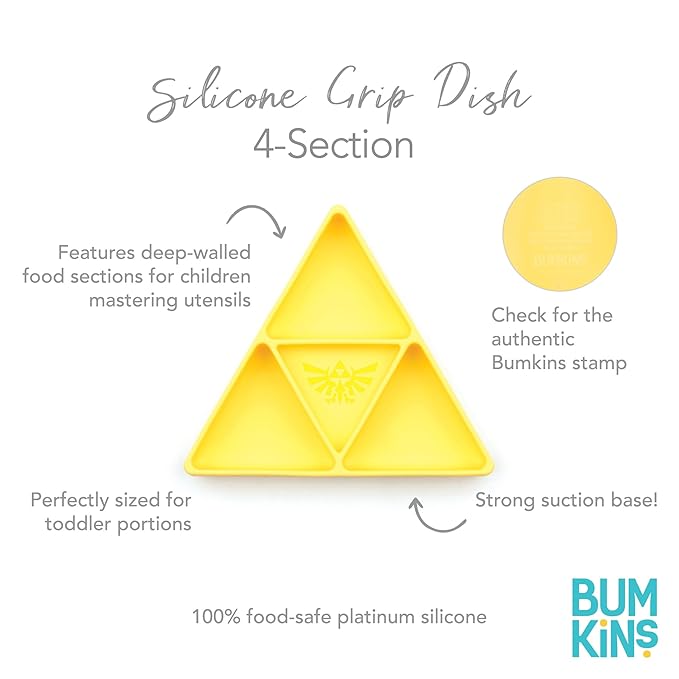 Bumkins Toddler and Baby Suction Plate, Silicone Grip Dish, Babies and Kids, Baby Led Weaning, Children Feeding Supplies, Non Skid Sticky Bottom, Platinum Silicone, Ages 6 Months Up, Nintendo Zelda