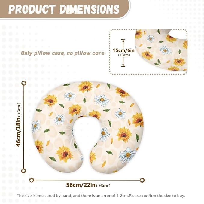 Sunflower Daisy Breast Feeding Pillow Covers, Ultra Soft Comfortable Slipcovers Stretchy Removable Cover for Breastfeeding Pillows for Baby Girl and Boy