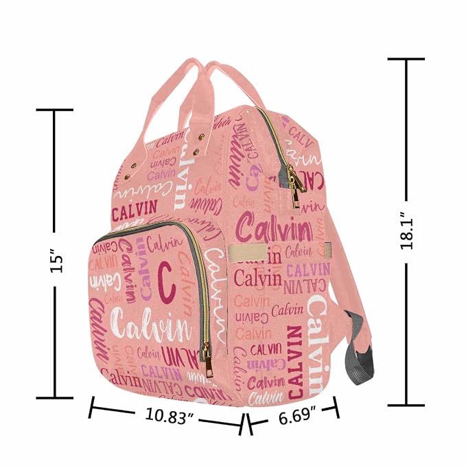 InterestPrint Personalized Mommy Nappy Bag with Name, Custom Pink Funny Font Diaper Bags Customized Nursing Bag Fashion Fashion Shoulder Bag Casual Daypack Bag for Travel Outside