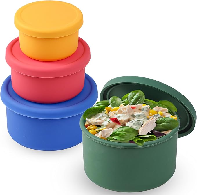 Webake Silicone Food Storage Containers with Lids, Large Nesting Portion Control Containers for Lunch Snack, Set of 4 (3oz,6oz,12oz,20oz)