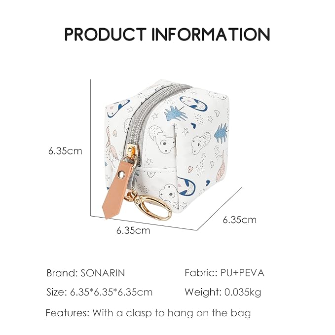 SONARIN Portable Pacifier Holder Case with Clasp for Diaper Bags,PU Baby Dummy Case Soother Pod Pacifier Case Pacifier Bag Storage Box for Holding 2 Pacifiers or Nipple Shields(Penguin)
