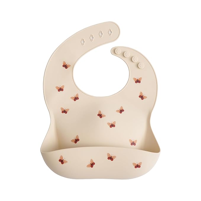 mushie Silicone Baby Bib | Adjustable Fit Waterproof Bibs (Butterflies)