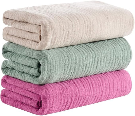 CottCare Baby Muslin Swaddle Blanket for Boys and Girls,31??x 35??3-Pack Breathable and Skin-Friendly,Wrap Soft Silky Cotton Muslin Swaddle Blankets (Rose Pink)