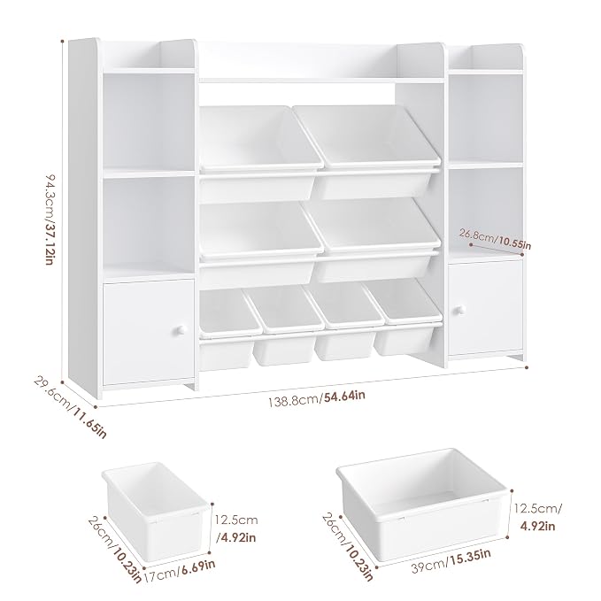 FOTOSOK Toy Storage Organizer with 8 Toy Bins, Toy Organizer Kids Bookshelf with 6 Storage Cubbies, Stuffed Animal Storage Organizer, Playroom Storage and Toy Chest, White