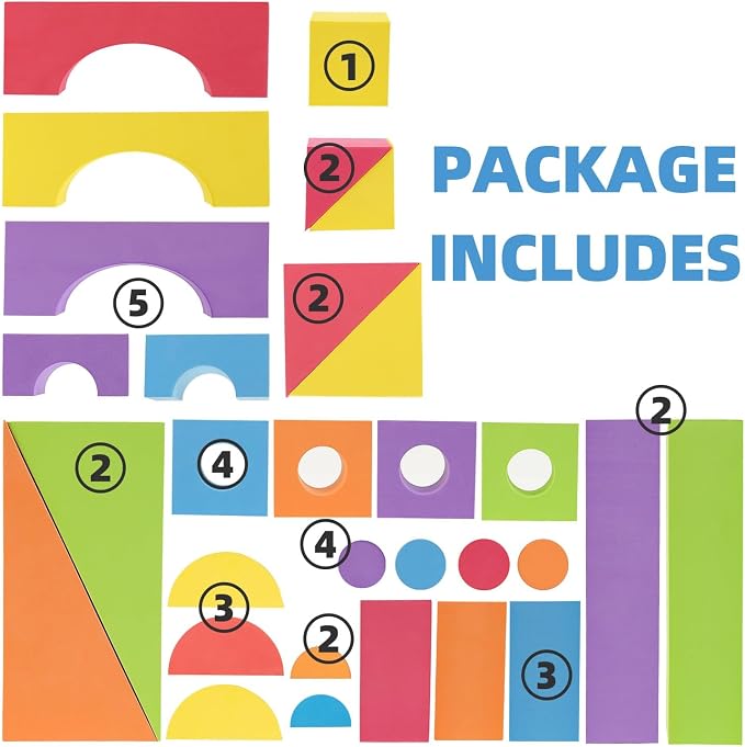 Large Building Foam Blocks for Toddlers - Tacking Soft Blocks for Kids - Shapes & Colors Learning for Kids - Construction Building Preschool Toys for Boys & Girls (30 Pieces)
