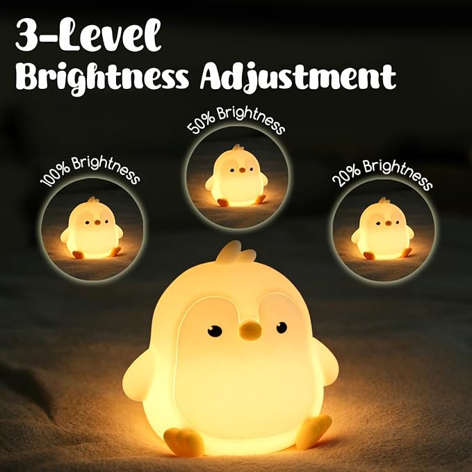 LEDHOLYT Cute Penguin Night Light for Kids, 3 Adjustable Brightness Levels & 6 White Noise Sounds,Rechargeable Variable Color Penguin lamp Gifts,Cute Room Decor Night Light for Kids Girls Boys