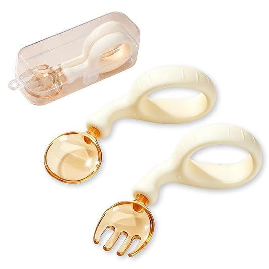 Toddler Utensils Set, PPSU Self-Feeding Baby Forks and Spoons with Easy-Grip Silicone Handle for 1-3 Year Olds, BPA Free, Dishwasher Safe