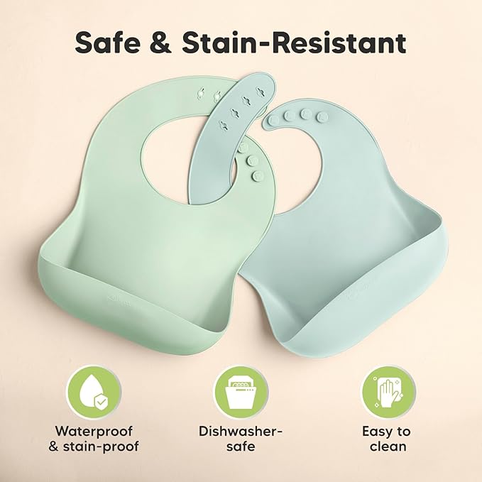 KeaBabies 2-Pack Silicone Bibs for Babies, Toddlers Girl, Boy ??Sturdy Food-Grade Baby Bibs for Eating, Large Food Catcher, Clean & Put On Easily, Waterproof Toddler Feeding Essentials(Pastel Sky)