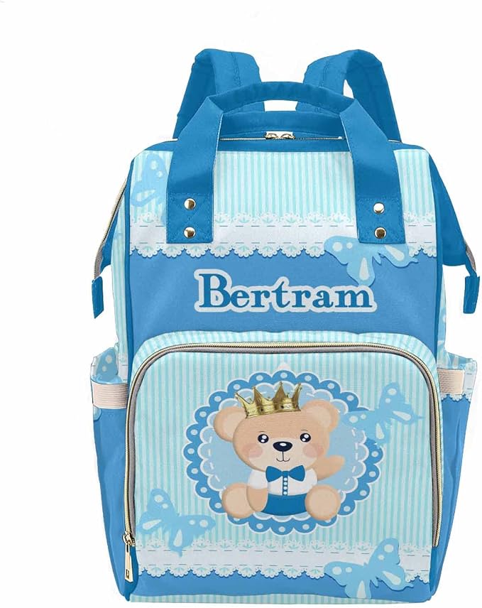 M YESCUSTOM Personalized Blue Vertical Stripe Butterfly Mommy Bag Custom Name Diaper Bag Backpack Customized Gift for Mothers Day Fathers Day
