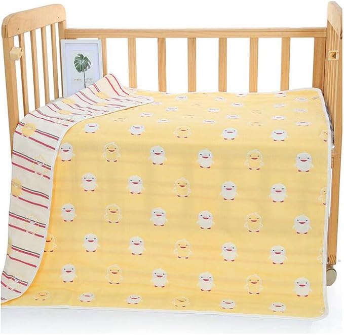 TONWHAR Muslin Baby Blankets,6-Layer Cotton Gauze, Soft and Breathable Baby Quilt,Kids Summer Blanket,Baby Bath Towel (Yellow Duck)
