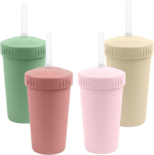 Re-Play 10 oz. Straw Cups for Kids with Silicone Locking Straws - Dishwasher & Microwave Safe - Made in USA - Set of 4-7.37" x 7.37" x 1.25" - Desert Roses