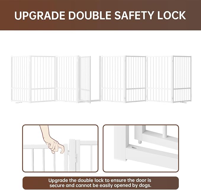 8 Panels Full Metal Freestanding Dog Gates with Door, 160” W x 36” H Folding Pet Gate Fence with Support Feet for Indoor,Stairs, Hallways and Doorways(White)