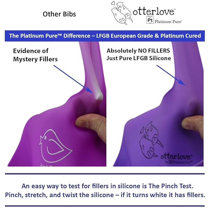 otterlove Silicone Bib ??100% Pure Platinum LFGB Baby Bibs with No Fillers ??Wide Food Catching Pocket ??Easy Clean ??Mess Proof ??Dishwasher Safe ??BPA and Phthalate Free