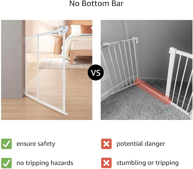 beeNbkks Hardware Mounted Clear Dog Gate (Must Drill to Install), No Bottom Bar Pet Safety Gate for Doorways Hallways Stairs, Fit for 28"-43.5" Wide Opening, 30" Tall, Indoor Outdoor Use