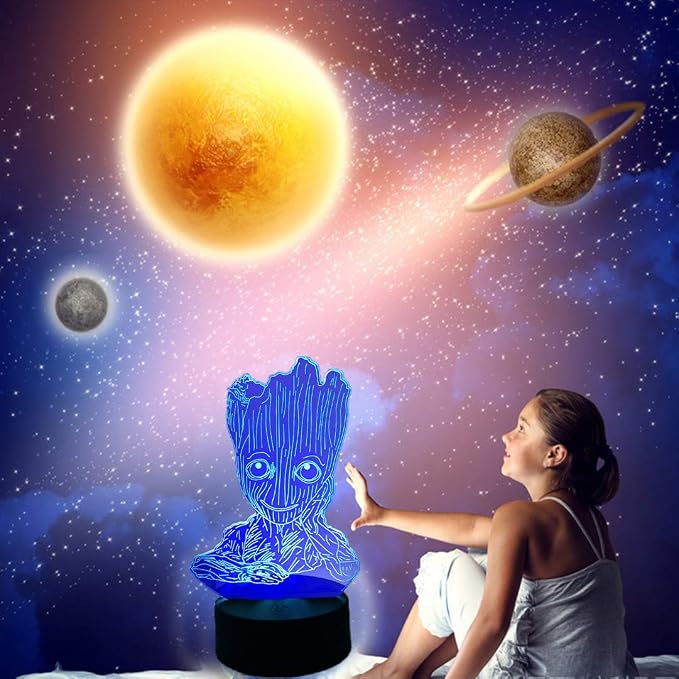 Groot 3D Night Light,Kids 7 Color Touching Decor Table Light,Optical Illusion 16 Colors Change with Remote Control Birthday Gifts for Baby Amazing Light (A 16 Color with RF)