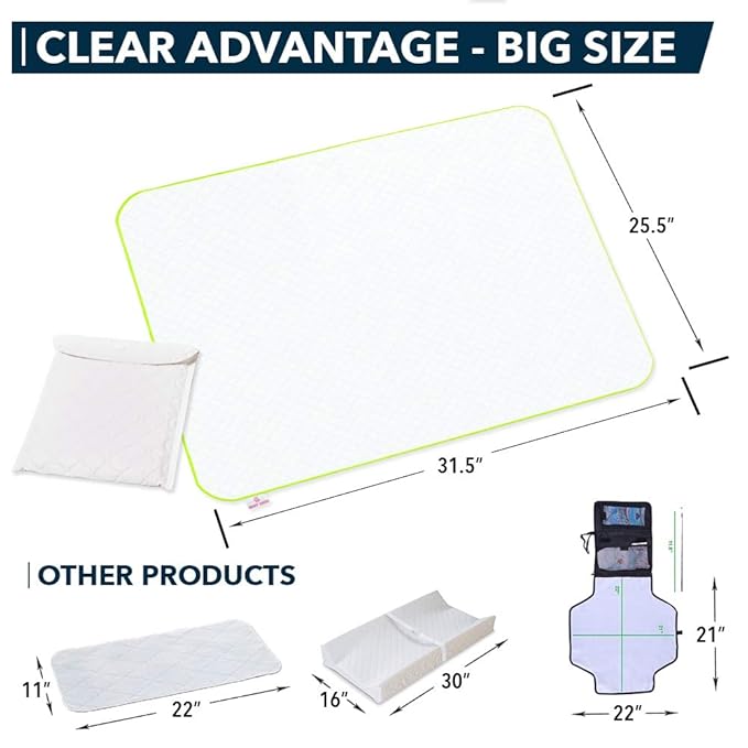 Portable Changing Pad - Waterproof Baby Changing Mat - Large Size 25.5?�x31.5?? Foldable Wipeable Diaper Changing Pad - Change Diaper in Any Places On the Go for Boys & Girls - Storage Bag